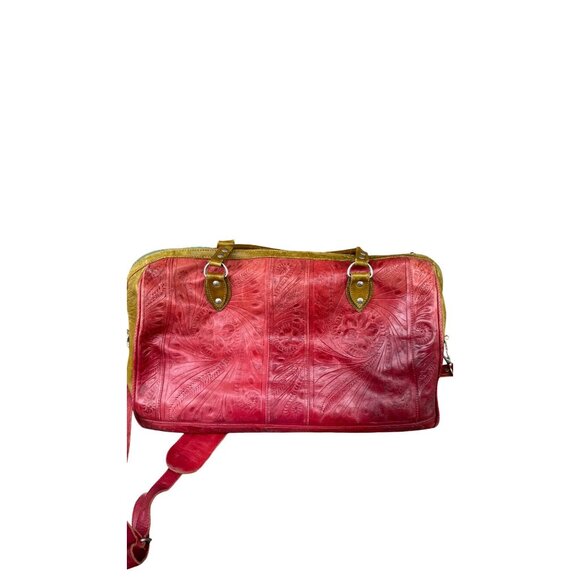 Leaders in Leather Red Brown Handbag Leather Shoulder Bag In Red & Olive Green - Picture 9 of 16
